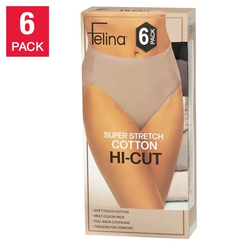 Felina Women's (6 Pack) Hi-Cut Super Stretch Cotton Briefs